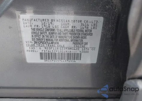 2020 Nissan Kicks Sv Xtronic Cvt from USA, damaged, VIN 3N1CP5CV7LL491416